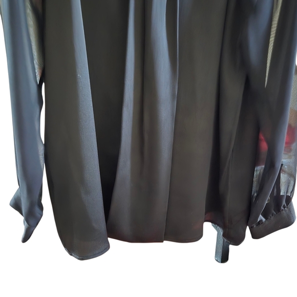 Vince Camuto Black Sheer Sleeve Mock Neck Long Sleeve Blouse Top Women's M - Picture 8 of 9